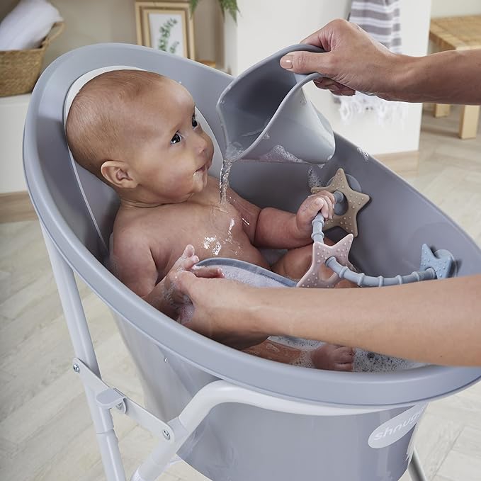 Newborn Baby Bath | Built in Support Bump and Soft Backrest | Suitable from Newborn | Bath Seat Support Includes Plug | Pebble Grey