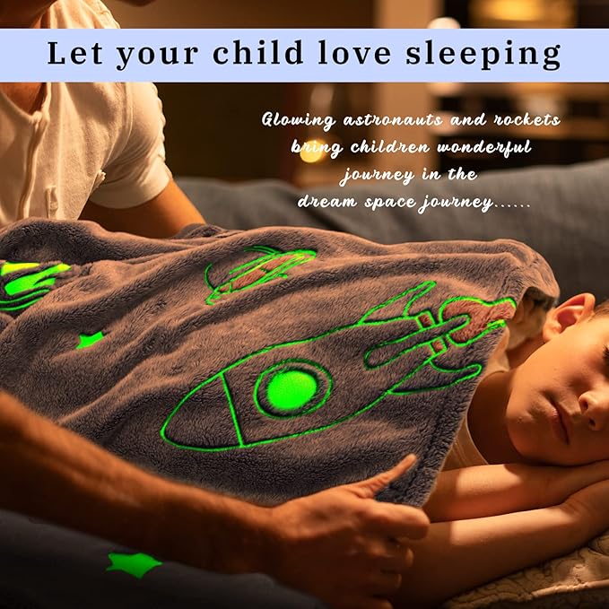 Glow in The Dark Blanket Stars Throw Blanket Birthday Gifts for Kids Soft Cozy Space Decor Blankets for Couch Bed Sofa Unique Gifts for Boys Girls Teens Planet Blanket 50"x60"