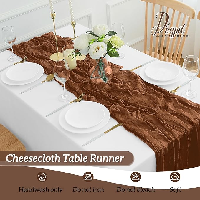 12Pack Brown Table Runner 35 x 120 inch Cheesecloth Table Runner 10FT Boho Table Runners Rustic Gauze Cheese Cloth Table Runners for Party Wedding Birthday Dining Bridal Shower Baby Shower Decor