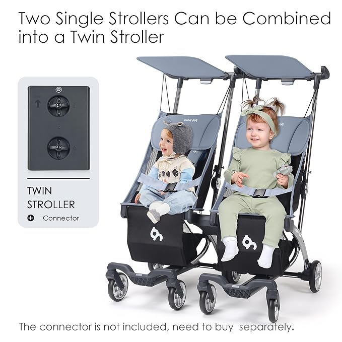 Beberoad Love R1 Auto-Folding Ultra Lightweight Travel Stroller for Airplane, Small Compact Strollers for Babies and Toddlers Aged 6-36 Months, Only 11.5 lbs, Can Combine into a Double Stroller, Gray