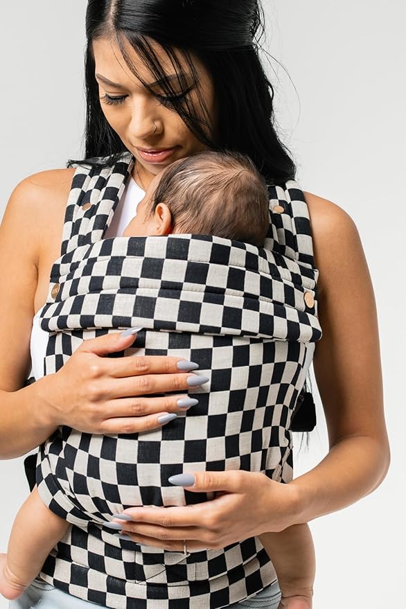 Mabē Monarch Ergonomic Baby Carrier – Premium Cotton Soft Structured Newborn to Toddler Carrier with Hip-Healthy Design, 3 Carry Positions (7-35lbs), Lightweight & Breathable, (Ebony Check)