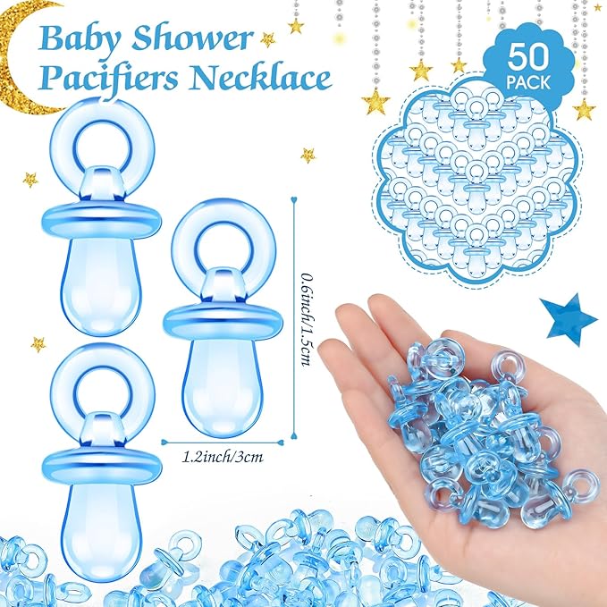 Thyle 51 Pcs Pacifier Hunt Baby Shower Games Include Hunt Sign and 50 Acrylic Pacifiers for Baby Shower Game Decoration Gift Sets Gender Reveal Party Decor(over the Moon)