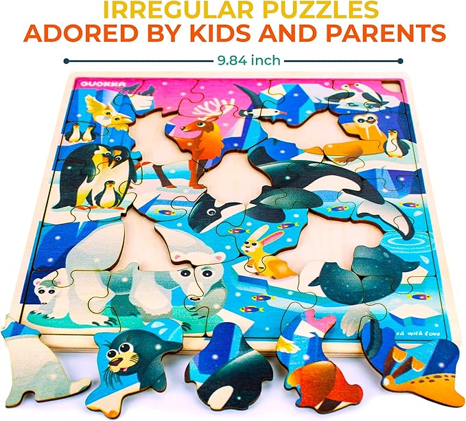 QUOKKA Wooden Polar Puzzles for Kids Ages 3-5 – 28 Pieces Toddlers Kids Puzzles Ages 4-8 Year Olds – Wood Polar Animal Toys for Children Games for Boys and Girls 6-8 yo