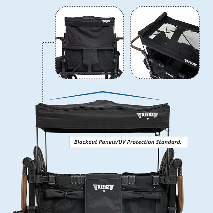 Keenz XC EVO - Luxury 2 Passenger Stroller Wagon for Kids | Foldable 2 Passenger Quad Seater with Adjustable Canopy | Black