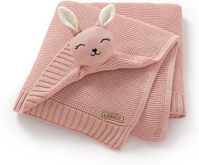 LAWKUL Bunny Lovey Baby Blanket Soft Plush Security Blanket Knit Snuggle Comfort for Newborns Toddlers Boy Girl Pink 40x30in