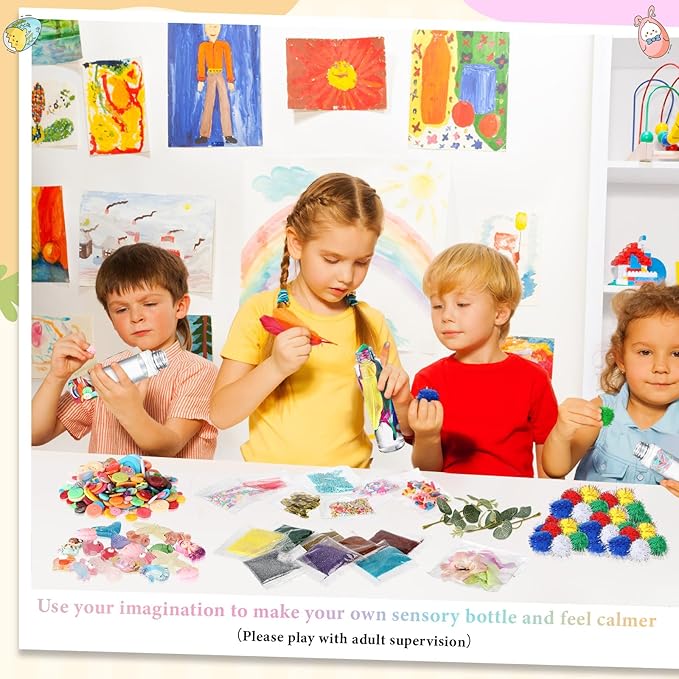 6 Pcs Sensory Bottles Kits for Kids 400 ml Plastic Bottles with Lids Glitter Sequins Accessories Seasons Containers for Relieving Toddlers 1-3 Kids Calm Down Anxiety Disturbed
