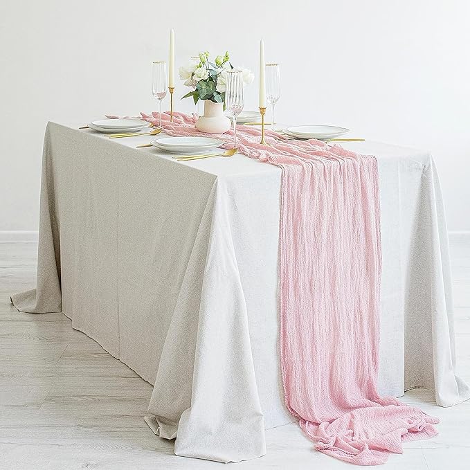 12Pack Pink Table Runner 35 x 120 inch Cheesecloth Table Runner 10FT Boho Table Runners Rustic Gauze Cheese Cloth Table Runners for Party Wedding Birthday Dining Bridal Shower Baby Shower Decor
