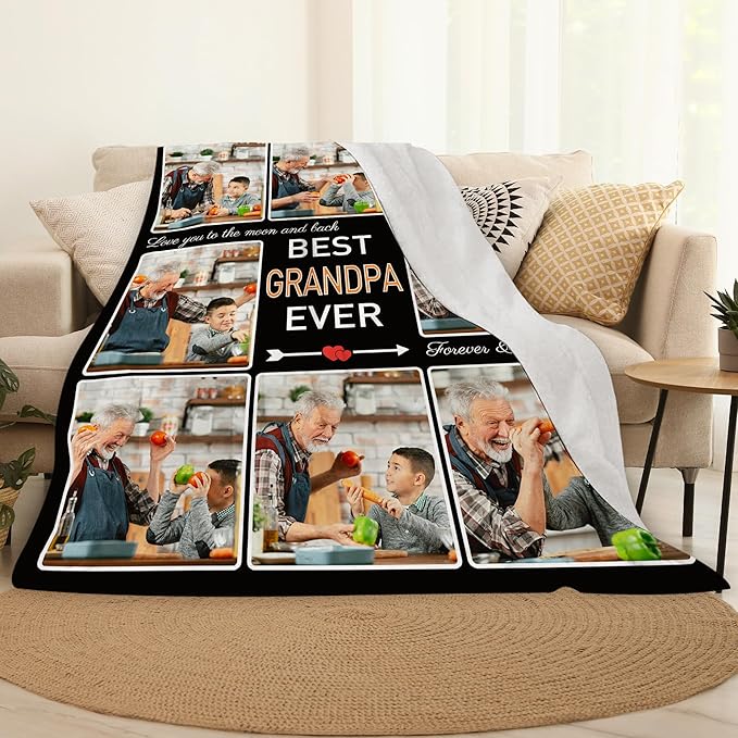 Custom Photo Blanket - Personalized Grandpa Blanket for Grandfather