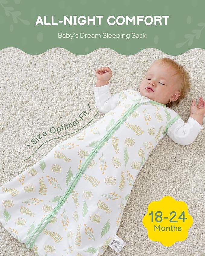 Baby Sleep Sack 18-24 Months, 100% Organic Cotton Wearable Blanket for Babies, 2-Way Zipper Lightweight Breathable Baby Sleeping Bag, 4 Sizes-GreenXL