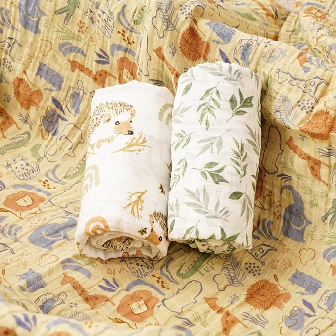 Muslin Swaddle Blankets for Baby Boys and Girls,3 Pack Breathable Soft Receiving Blanket,Large 43.3X 43.3 inches,Newborn Essentials Must Haves(Jungle)