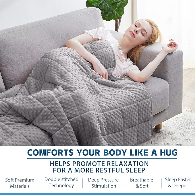 Weighted Blanket Queen 15lbs for Adult(60"×80",Gray) Breathable Soft Minky Weighted Throw Blanket for All Season,Heavy Blanket with Premium Glass Beads