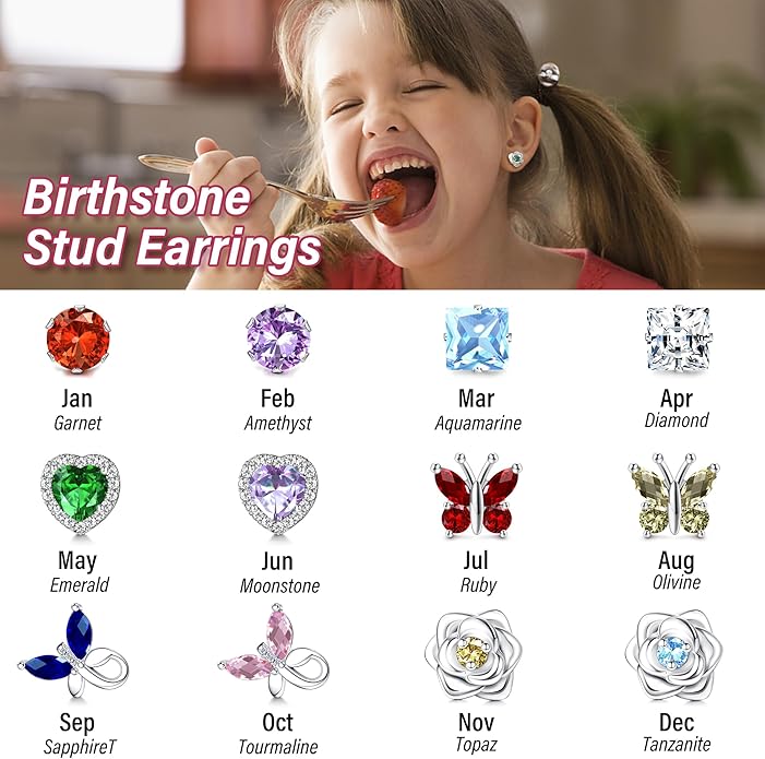 THUNARAZ Hypoallergenic Screw Back Earrings for Girls Women Surgical Stainless Steel Stud Earrings for Sensitive Ears Cute Butterfly Flower Heart CZ Screwback Earring Kid Toddler Girls Jewelry Gift