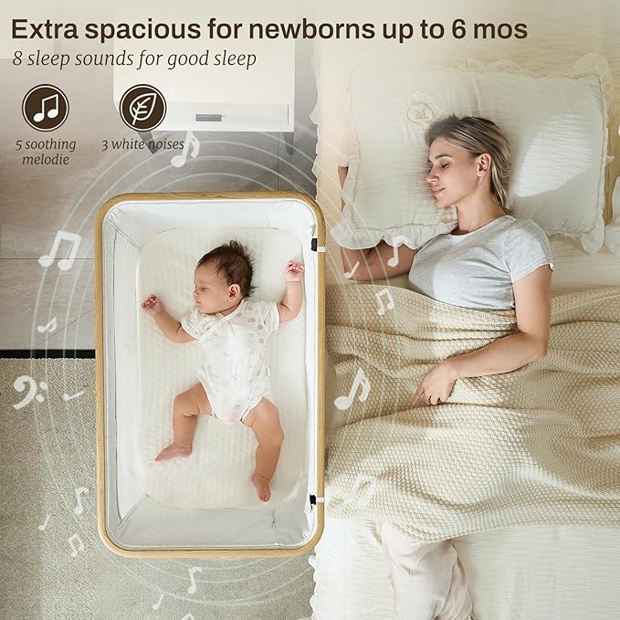 Electric Bassinet Baby Cradle 3 Rocking Motion, 3 in 1 Baby Bassinets for Newborn with 5 Heights Adjustable, Girl/boy Automatic Rolling Bedside Sleeper, Black