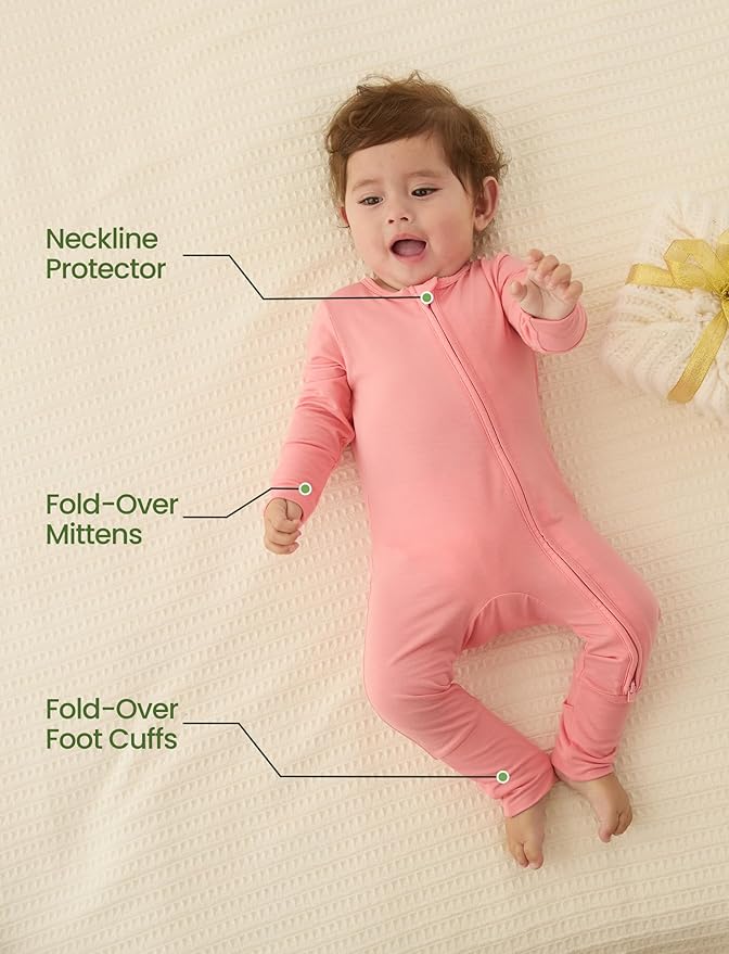 PATPAT Baby Footies Boys Girls - Bamboo Viscose - Zipper & Non-Slip Soles Romper Mitten - Footed & Footless Infant Clothes