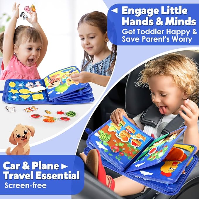 GOLIYEAN Montessori Busy Book for Toddlers 1-3, Busy Board Montessori Toys for 1 Year Old Boy Birthday Gifts, Educational Learning Sensory Activity Books, Quiet Book Travel Toys for Airplane Car