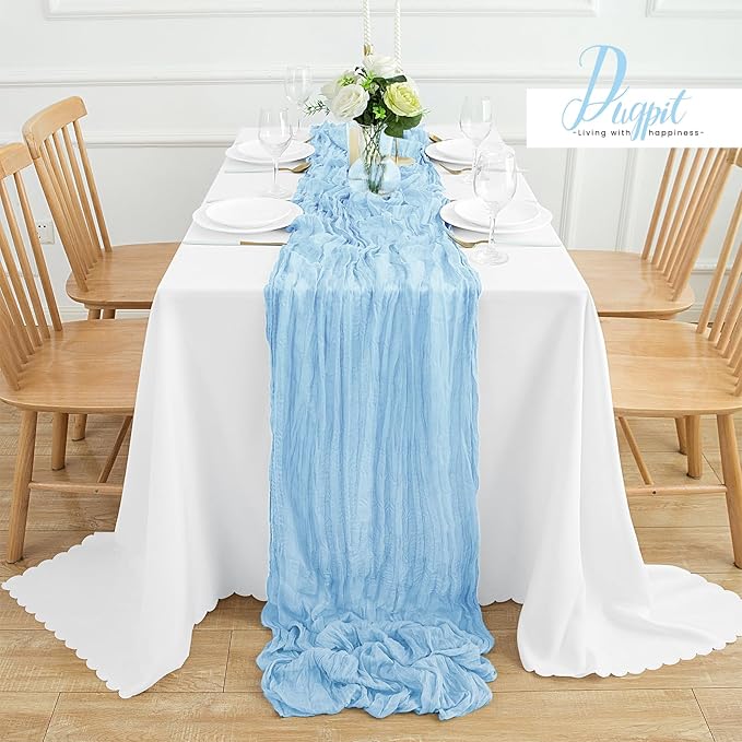 12Pack Baby Blue Cheesecloth Table Runner 35x120Inch Cheese Cloth Table Runners 10FT Boho Gauze Rustic Sheer Table Runner for Party Wedding Bridal Shower Baby Shower Decorations Boy Party Decor
