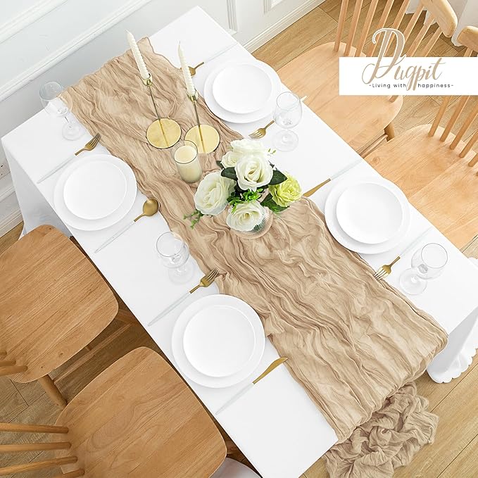 12Pack Beige Table Runner 35 x 120 inch Cheesecloth Table Runner 10FT Boho Table Runners Rustic Gauze Cheese Cloth Table Runners for Party Wedding Birthday Dining Bridal Shower Baby Shower Decor