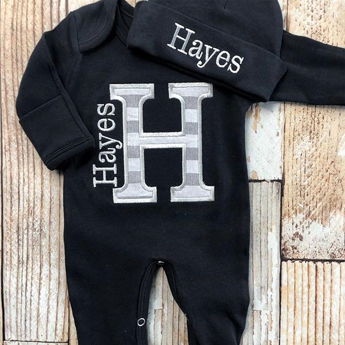 Personalized Baby Romper Hospital Newborn Coming Home Outfit Custom Embroidery Name Infant Sleepwear Gift for Baby Shower
