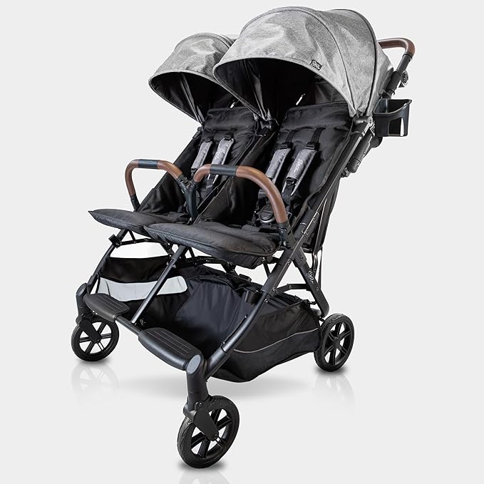 Lightweight Double Side by Side Stroller - 22 Lbs, 9.5" Compact Fold, Twin Nap Ready Seating, No Rethread Harness, Magnetic Buckle & Ultra Plush Seat 60Lb Max Per Seat- (v2 Shadow)