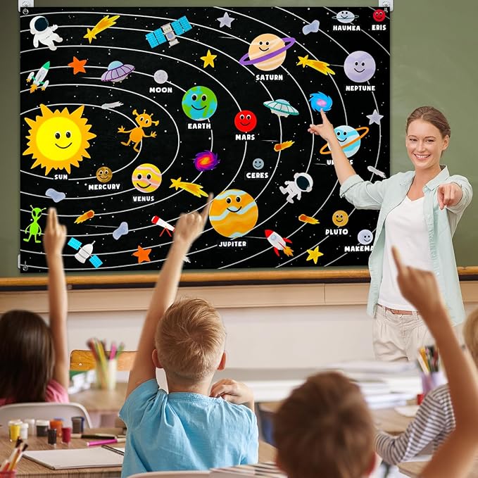 Solar System for Kids 3-5 5-7 with 63pcs Felt Board Story Sets Girl Boy Toys Preschool Montessori Learning Toy Wall Busy Board Astronaut Space Planets Birthday Gifts 3 4 5 6 7 8 Year Old Stem Toy