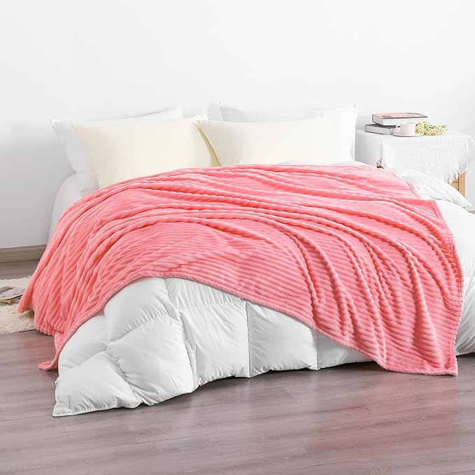 Ntbay Flannel Fleece Twin Blanket, Soft Lightweight Fuzzy Bed Blanket for Couch Sofa Bed All Seasons - Pink - 60 x 80 inches