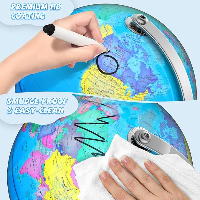 Illuminated World Globe for Children – 8" Globe Lamp with World Map for Kids, Stable Heavy Metal Base, Interactive STEM Learning Gift & Night Light