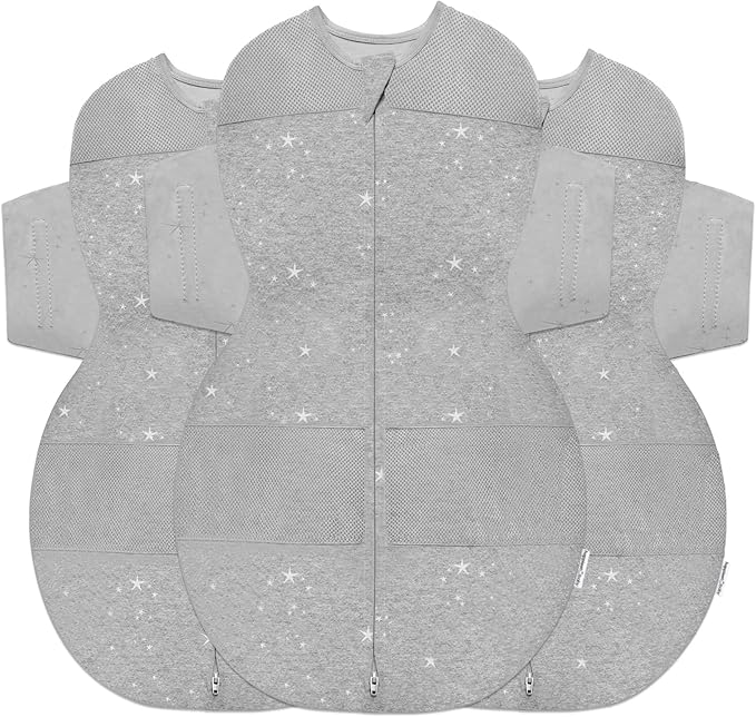 Happiest Baby SNOO Sleep Sack - 100% Organic Cotton Baby Swaddle Blanket - Doctor Designed Promotes Healthy Hip Development - 3-Pack Bundle (Graphite Stars, S, M, L)