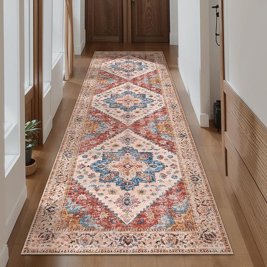 Ciicool Washable Runners Area Rug for Hallways, Ultra Soft 2'6 "x8' ft Boho Print Non-Slip Vintage Oriental Medallion Long Carpet for Kitchen Bedroom Laundry Bathroom
