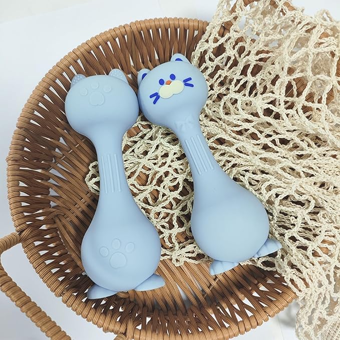 Teether Rattle Toys Cat Silicone Teether Rattle for Baby Food Grade Silicone (Blue)