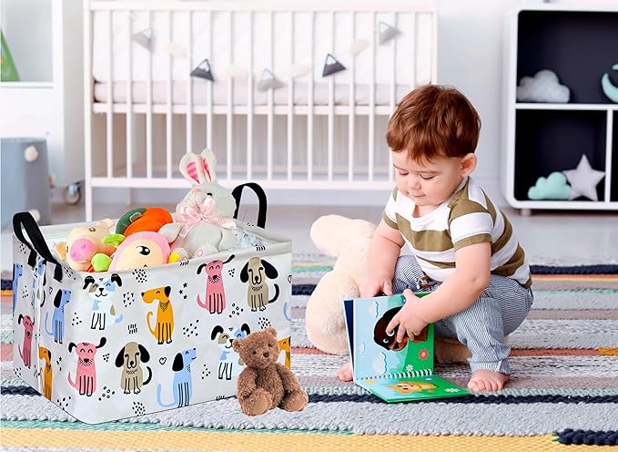 Rectangle Cute Dog Pattern Gift Laundry Basket for Girls and Boys, Baby Storage Basket for Dirty Cloth, Toys Nursery, Kids Clothes Gift Storage Bin with Handles