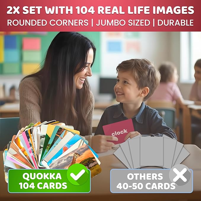 QUOKKA 104 Animal Flash Cards Set – Kids and Adults Vocabulary Builder for ABA Therapy, Early Childhood Education, ESL Teaching – Picture Cards for Speech Therapy and Vocabulary Building Activities