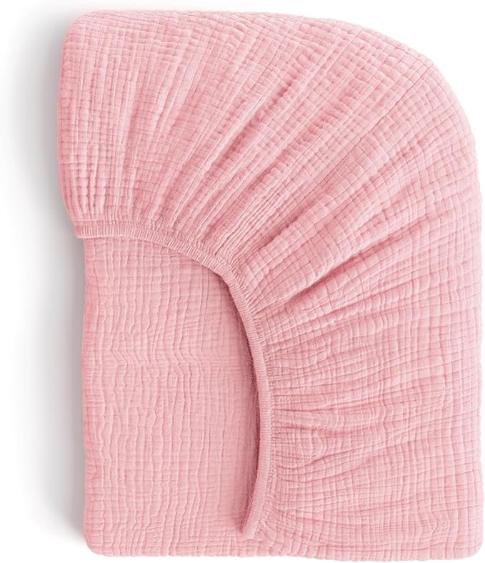 Muslin Crib Sheets, 100% Organic Cotton, Breathable and Ultra-Soft, Standard Crib Sheet Mattress (28"x 52") for Girls and Boys, Neutral Fitted Baby Crib Sheet (Pink)