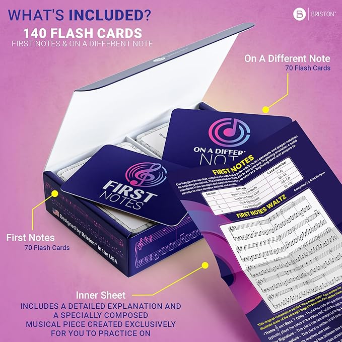 Briston Musicians Combo Beginner & Intermediate 140 Flashcards - First Notes & On a Different Note Pack - Band Kids & Music Education - Teacher or Home Study Learning Tool for Students of The Arts