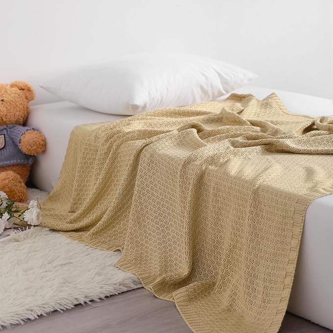 NTBAY Cable Knit Cooling Toddler Blanket, Soft and Breathable Baby Blanket 30x40 Inches Made from Rayon Derived from Bamboo for Crib, Stroller, Nursery, Khaki