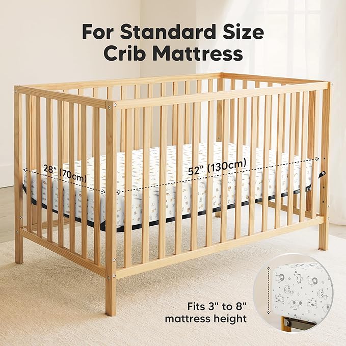 2-Pack Waterproof Crib Sheets for Boy, Girl - Organic Cotton 52X28 Fitted Crib Sheets Neutral,Crib Mattress Protector Sheets,Soft Toddler Bed Sheets,Washable Infant Fitted Baby Crib Sheets(KeaSafari)