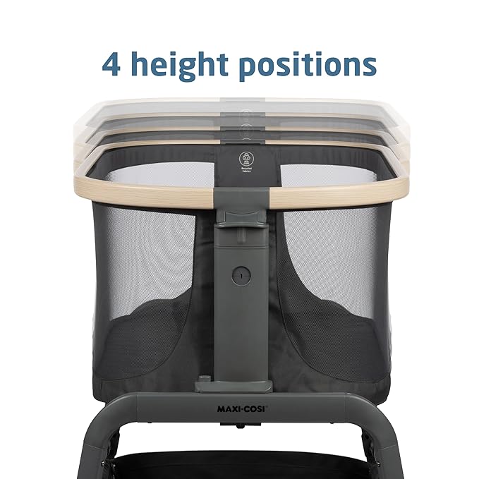 Maxi-Cosi Iora Baby Bassinets Bedside Sleeper, Portable Bassinet, Infant Bedside Sleeper Crib, Height Adjustable, Breathable Mesh, Large Storage Basket, Classic Graphite