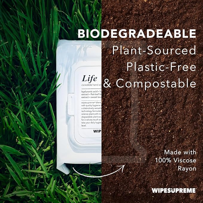 Wipesupreme Compostable Hand & Body Wipes, Hypoallergenic for Sensitive Skin, EWG Verified, Moisturizing with Hyaluronic Acid, Babies to Adults | Travel, 25 Count (1 Pack)