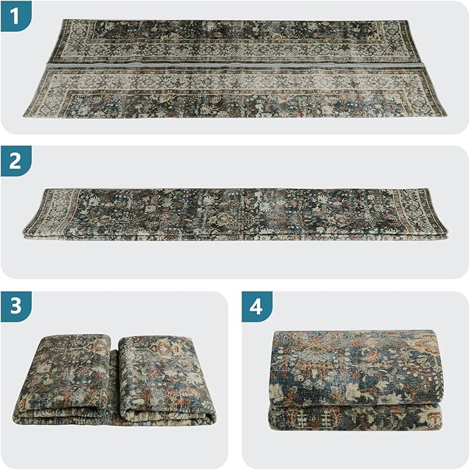Dripex Vintage Washable Area Rug - 3x5 Entryway Rug for Indoor Door Mat Low-Pile Non-Slip Bedside Rug Bedroom Oriental Medallion Floral Print Carpet Soft Accent Rug Farmhouse Office Home Decor