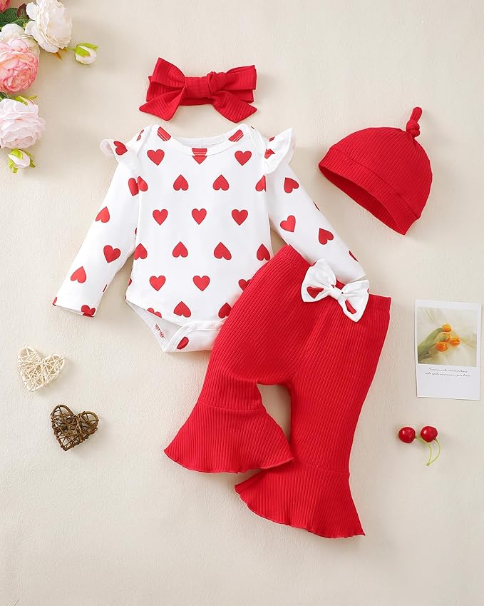 Newborn Baby Girl Clothes Infant Outfits Clothing Ruffle Romper Bell Bottoms Flared Pants Outfit Sets for Baby Girls