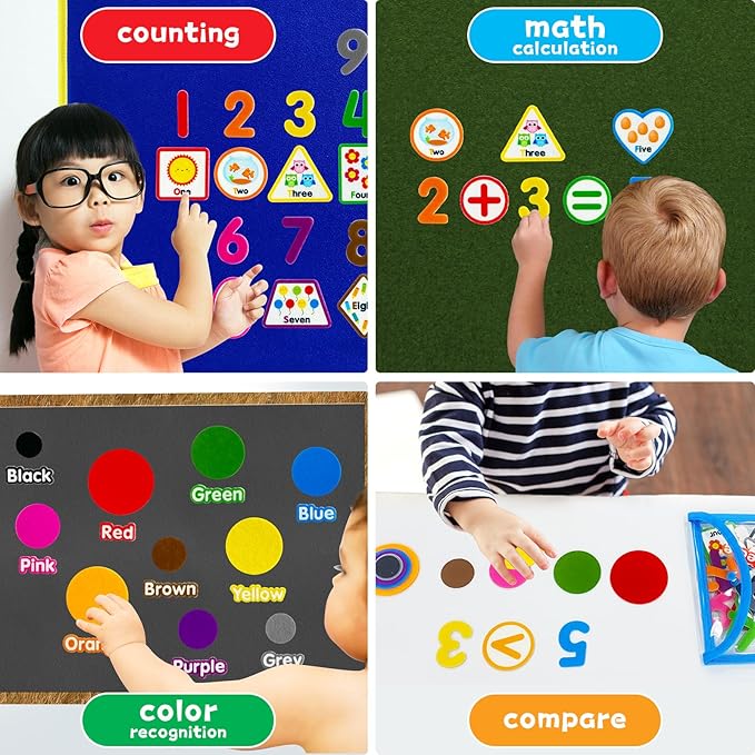 PENGFULL Felt Learning Numbers,44 Felt Flannel Board Pieces,Math Addition and Subtraction Colors Learning for Kindergarten,Preschool,Toddlers