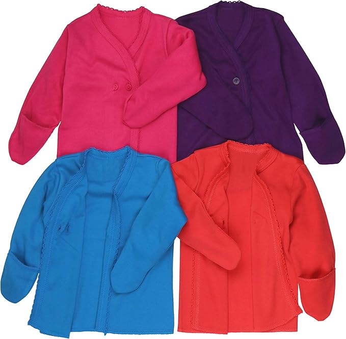 ToBeInStyle Babies' 4 Pack Relaxed Fit Short or Long Sleeve Button Up Kimono Tee Swaddle Shirt