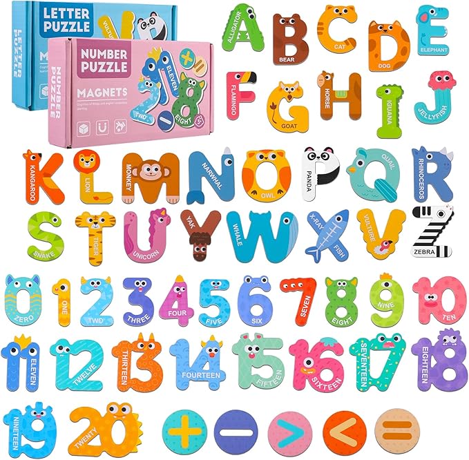 Magnetic Letters and Numbers, 52 Pieces Colorful Fridge Magnets for Toddlers 3-5, 26 Uppercase Magnetic Letters 21 Numbers 5 Symbols, for Kids Toddlers Preschool Spelling Learning