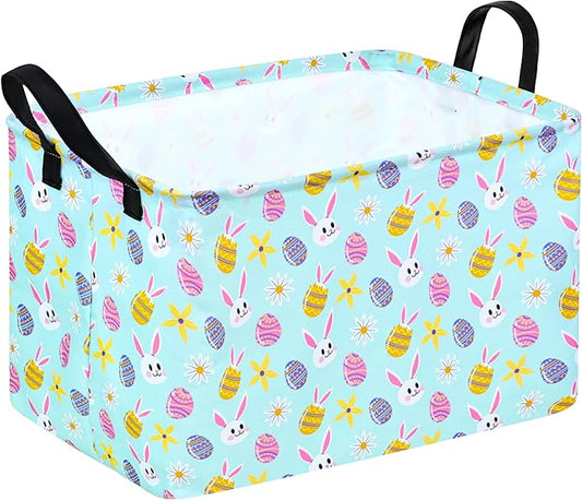 Easter Gift Basket Eggs Storage Basket Kids Toys Storage Basket Organizer Box Clothes Laundry Hamper Bunny Nursery Basket with Handles