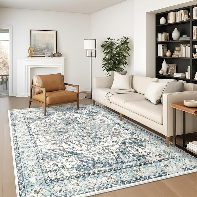 zesthome 5x7 Washable Rug-Stain Resistant Area Rugs for Living Room, Ultra-Thin Vintage Rugs, Non-Slip Backing Rug, Low Pile Large Area Rug, Boho Home Decor