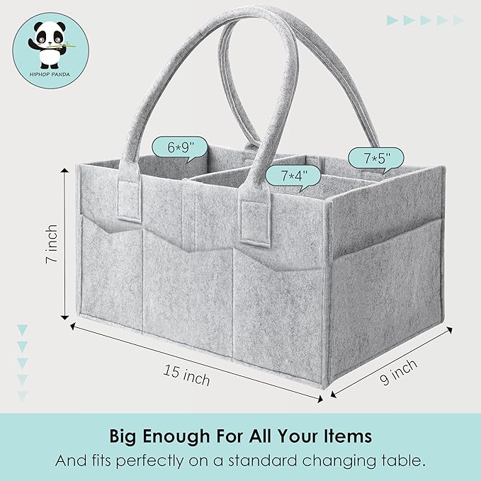 HIPHOP PANDA 2-Pack Diaper Caddy Organizer - Nursery Storage Bin & Car Organizer for Diapers, Wipes, and Baby Essentials - Dual-Color Solid Set (Grey/Oatmeal), Regular Size