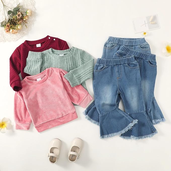 Mioglrie Toddler Girl Clothes Little Girl Denims Outfits Jeans Pants Set Little Baby Toddler Baby Clothes for Girl