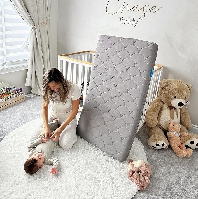 ComfortCloud 2-Stage Crib & Toddler Mattress in Moon Grey I 100% Breathable Proven to Reduce Suffocation Risk, 100% Washable, 2-Stage, GreenGuard GOLD Certified, Removable Cover - Deluxe 5" Thick