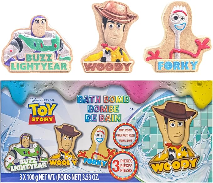 Toy Story Woody Buzz Lightyear and Forky Bath Bombs for Kids, Fun Bright Rainbow Colors, Berry Scented for Kids, Ages 3+, by Townley Girl