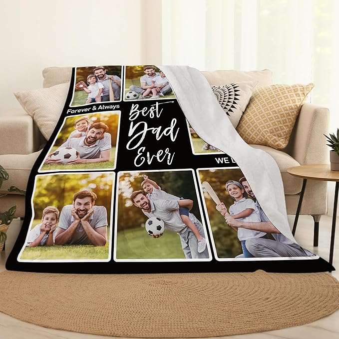 Custom Dad Blankets with Photos - Personalized Dad Gifts for Birthday & Christmas
