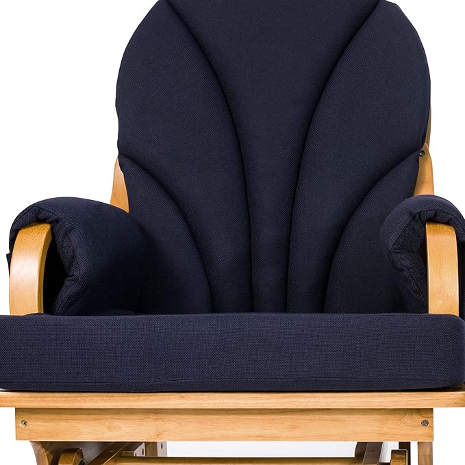 Foundations Lullaby Wood Base Glider Rocker - Baby Feeding and Rocking Chair for Daycare Environment - Nursery Chairs with Padded Foam Arm Rests - (Natural/Blue)
